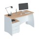 Mesa de escritorio blanca y roble 3 cajones + 1 hueco 136x67x74cm