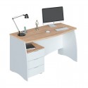 Mesa de escritorio blanca y roble 3 cajones + 1 hueco 136x67x74cm
