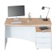 Mesa de escritorio blanca y roble 3 cajones + 1 hueco 136x67x74cm