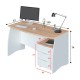 Mesa de escritorio blanca y roble 3 cajones + 1 hueco 136x67x74cm