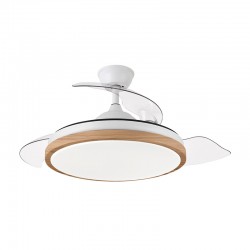 Ventilador de techo DC retráctil blanco/madera con mando Ø107cm Evros