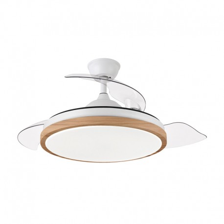 Ventilador de techo DC retráctil blanco/madera con mando Ø107cm Evros