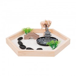 Jardín zen hexagonal de madera 24x21cm