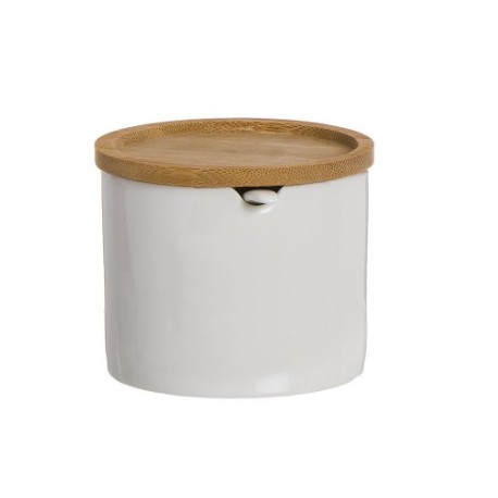 Azucarero con tapa de bambú blanco 8x8x8cm