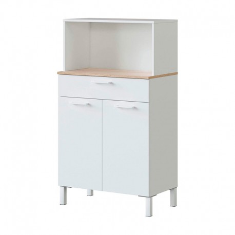 Mueble para microondas con 2 puertas y 1 cajón blanco/roble