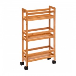 Carrito con ruedas estrecho de madera de bambú con 3 estantes