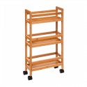 Carrito con ruedas estrecho de madera de bambú con 3 estantes