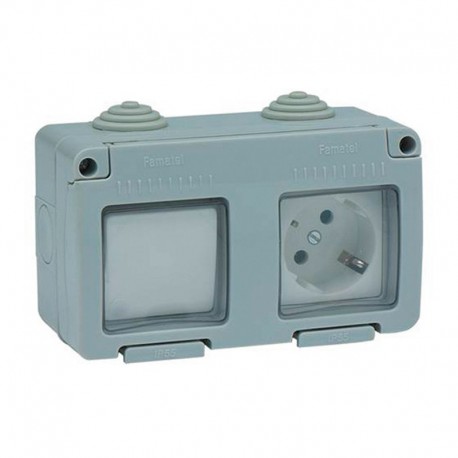 Base Schuko estanco doble c/interr IP55