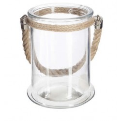Portavelas tarro cristal y cuerda 12,5x12,5x17cm
