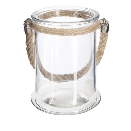 Portavelas tarro cristal y cuerda 12,5x12,5x17cm