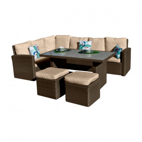 Set de sofás/mesa/puffs de ratán Ronda