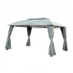 Pérgola de acero con cortinas gris 3x4m