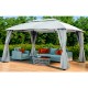 Pérgola de acero con cortinas gris 3x4m