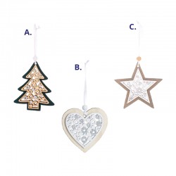 Colgante árbol, estrella y corazón de navidad lentejuelas surtido 8,5x1x10cm