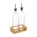 Set de aceitera y vinagrera de cristal en soporte de bambú