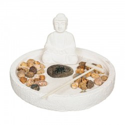 Jardín zen de cemento blanco con piedras 18x9cm