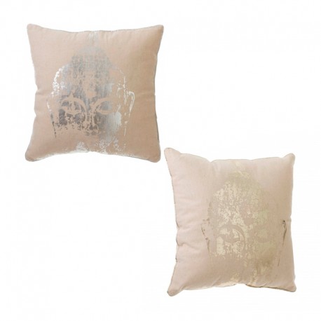 Cojín de lino beige plata/oro Buda