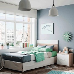 Cabecero + mesita roble/blanc dormitorio