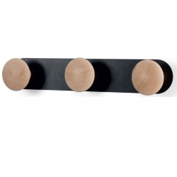 Perchero de pared con 3 pomos madera/negro