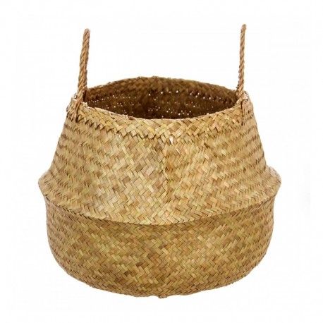Cesta redonda de mimbre con asas