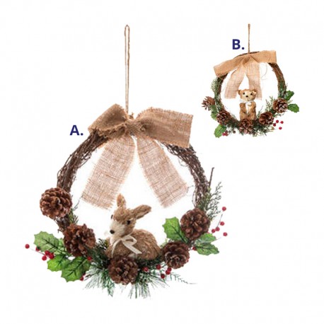 Corona navideña para puerta animales Ø32cm