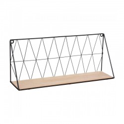 Estante de madera con enrejado de alambre de metal negro para pared 48x13x20cm