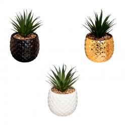 Planta piña artificial decorativa en maceta de dolomita 13x19cm