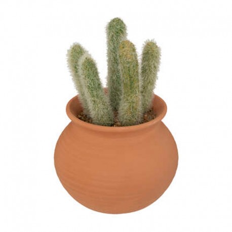 Cactus artificial en maceta efecto cerámica marrón 16x8cm