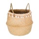Cesta plegable de junco con pompones de algodón 27x31cm