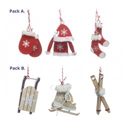 Colgantes adornos navideños de madera surtido pack 3uds. 3,1x2x7,3cm