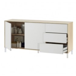 Aparador de 2 puertas 3 cajones de melamina blanco/roble Urban Plus