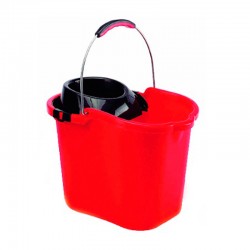 Cubo de fregona con escurridor y asa metálica rojo 16L