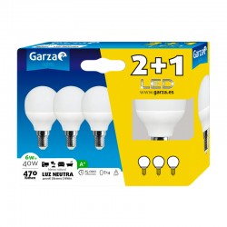 Bombilla esférica LED E14 6W 470lm 4000K Pack 2+1