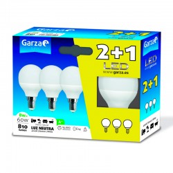 Bombilla esférica LED E14 7W 810lm 4000K Pack 2+1