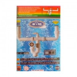 Sifón recto doble de plástico ABS blanco con desagüe lavadora/vajillas 1 1/2"x40mm
