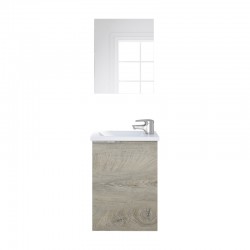 Mueble de baño suspendido roble Alaska Compact + lavabo + espejo