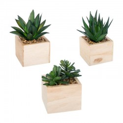 Planta artificial decorativa en maceta de madera cuadrada