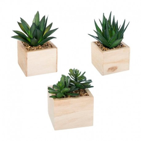 Planta artificial decorativa en maceta de madera cuadrada