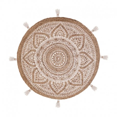 Alfombra de yute con estampado blanco 78cm Rosalía