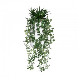 Planta colgante artificial con piedras en maceta de cemento