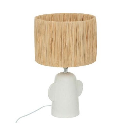 Lámpara sobremesa Raia blanca con fibra natural E27