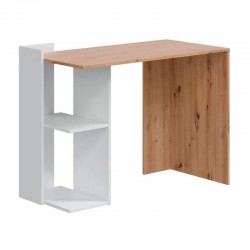 Mesa de escritorio con estantes reversible en roble y blanco 100x52x78cm
