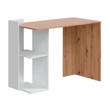 Mesa de escritorio con estantes reversible en roble y blanco 100x52x78cm