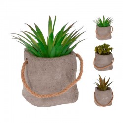 Planta artificial decorativa en maceta cemento con cuerda 8x13cm