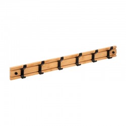 Perchero de pared de bambú con 6 ganchos deslizantes 60x7,8x4,4cm