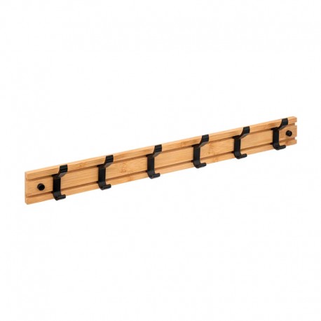 Perchero de pared de bambú con 6 ganchos deslizantes 60x7,8x4,4cm