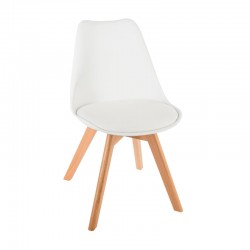 Silla de comedor de madera con acolchado blanco Baya