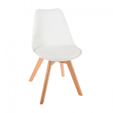 Silla de comedor de madera con acolchado blanco Baya