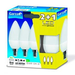 Bombilla vela LED E14 8W 810m 4000K Pack 2+1