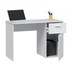 Mesa de escritorio blanca 1 cajón + 1 puerta 108x50x73cm